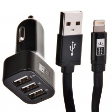 Cargador para auto 3 puertos USB con cable Lightning Negro Case Logic