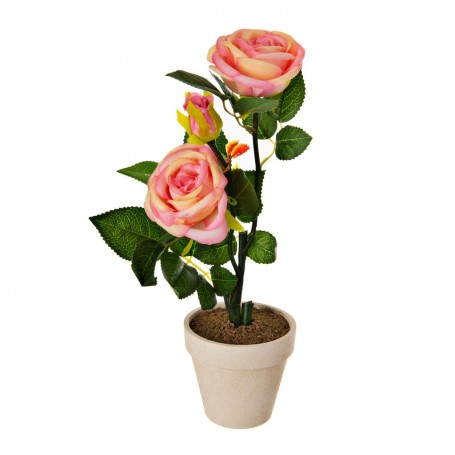 Planta artificial con 2 rosas / botón y maceta Haus