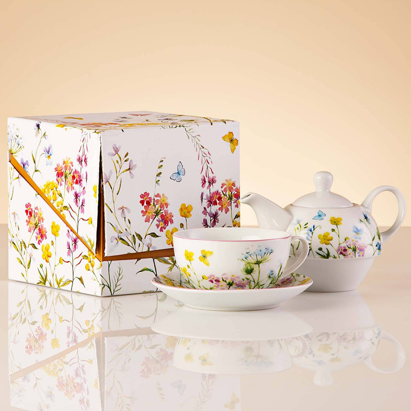 Tetera / Taza / Plato con caja de regalo Flores Haus