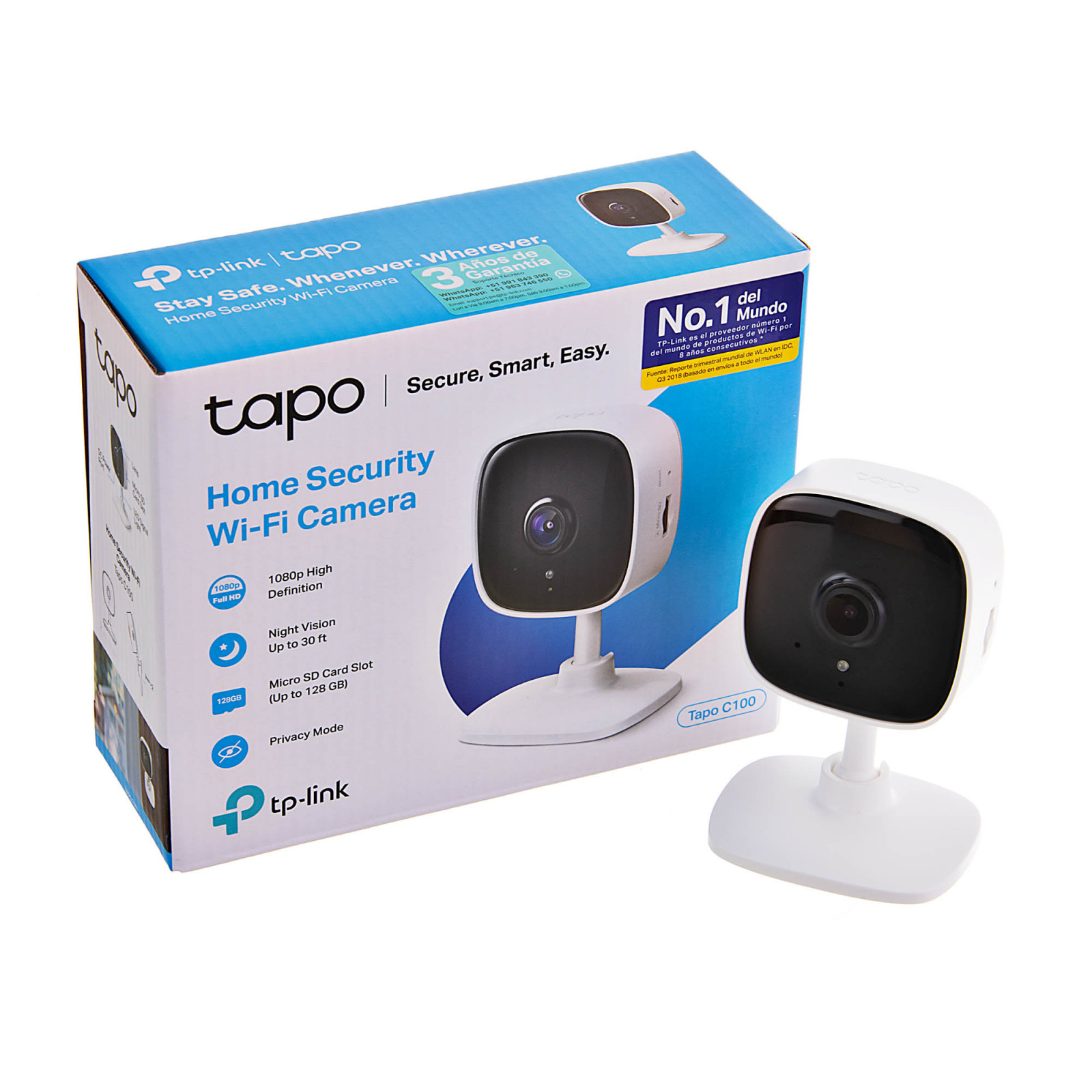 TP-LINK Cámara de seguridad para interiores 2MP TAPO-C100 WIFI Máxima  protección Audio 2 vias Micrófono y altavoz integrado Vídeo de Alta  Definición Detección de humanos Almacenamiento seguro