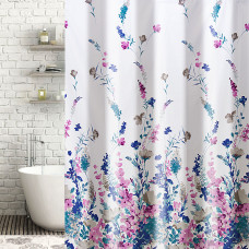 Cortina de baño con ganchos Flores Lila / Azul / Fucsia Haus