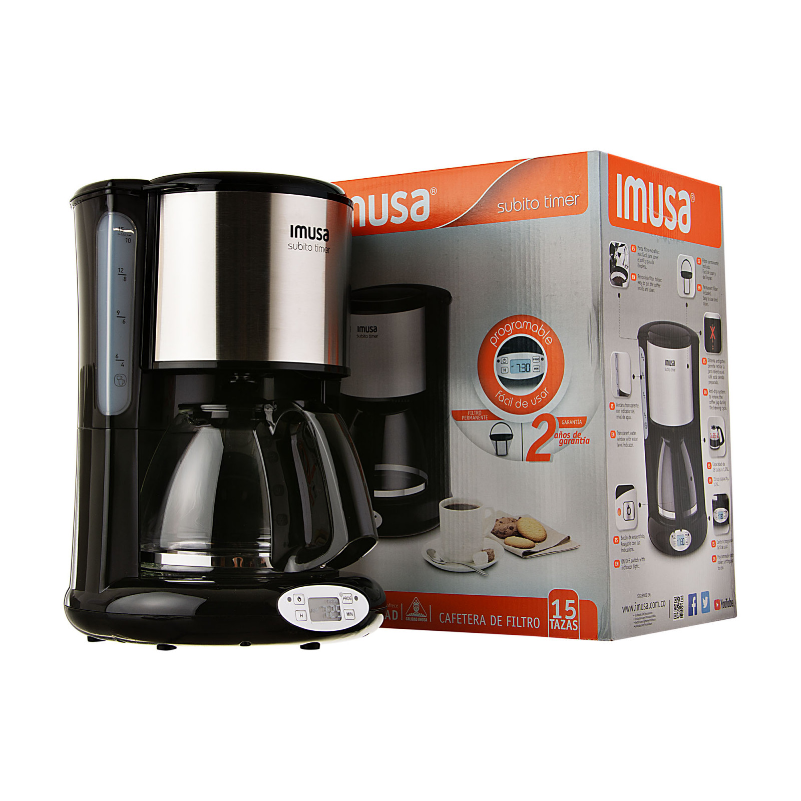 Cafetera Programable con filtro permanente y jarra de 1.25L 900W Imusa