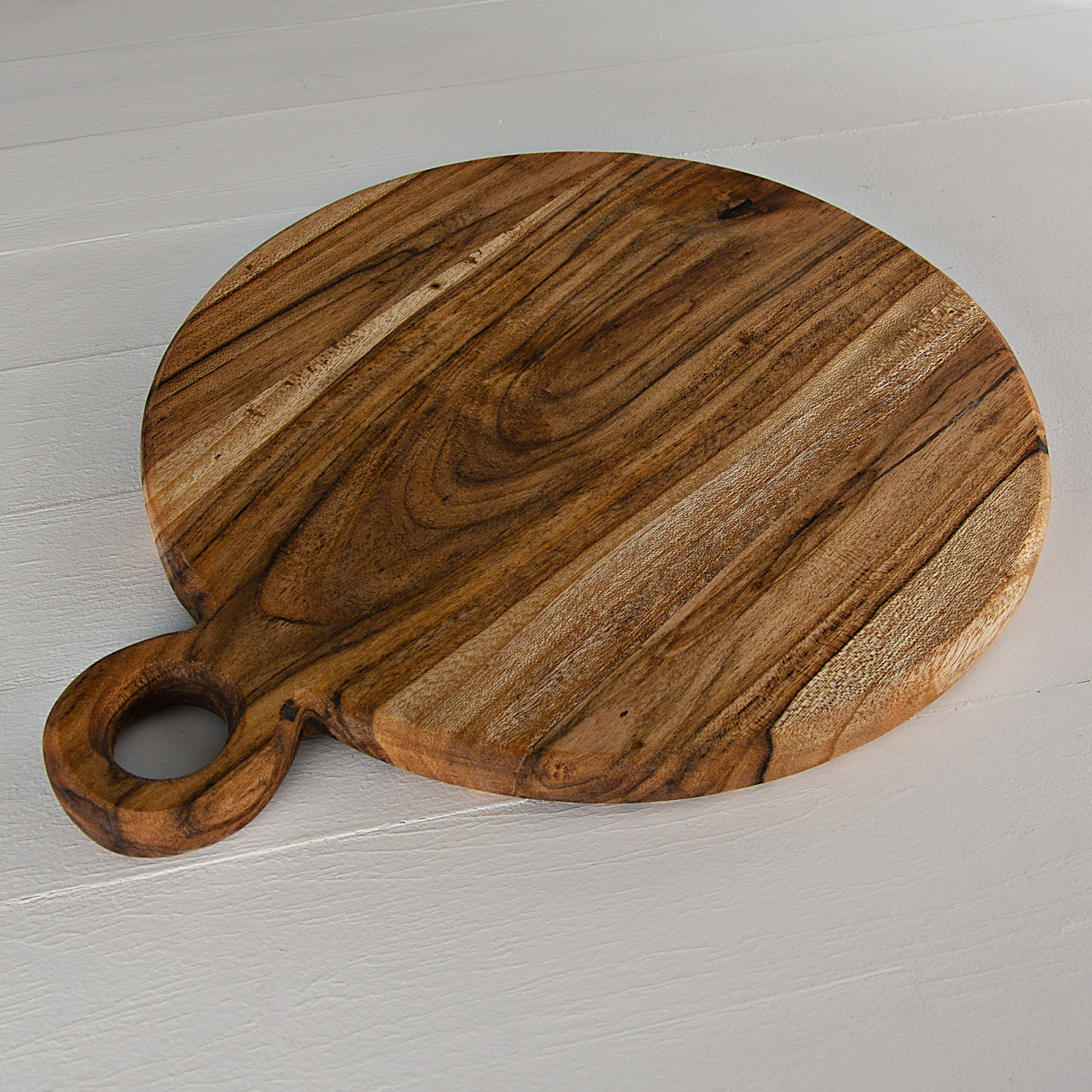 ▷🥇 distribuidor tabla cortar cocina redonda de madera de bambu con mango Ø  26 x 36 cm