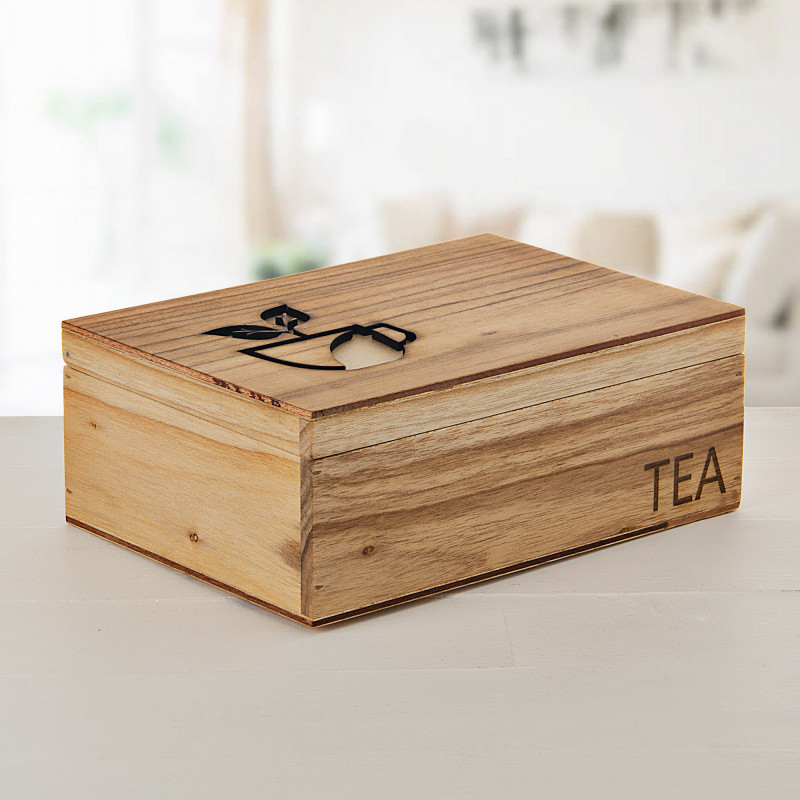 Caja para té elaborada en madera con 6 divisiones Natural