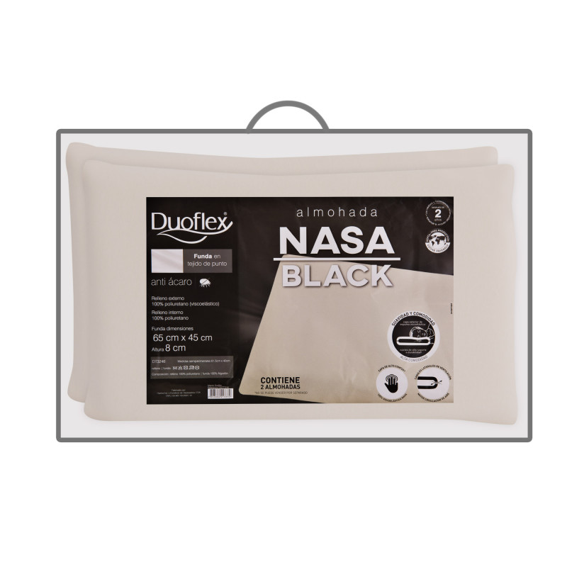 Juego de 2 almohadas Nasa Black Antiácaros Duoflex