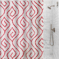 Cortina para baño con ganchos Laberinto Clear / Rojo