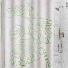 Cortina para baño con ganchos Hojas Clear / Verde