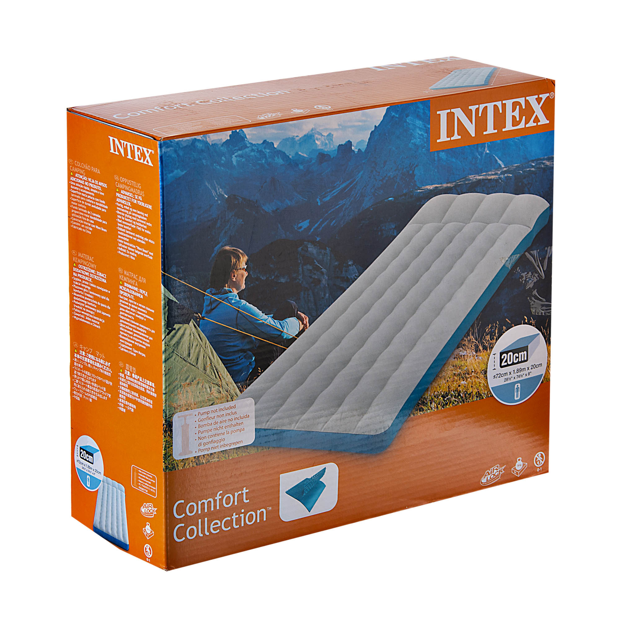 Colchoneta inflable para camping Intex elaborada en plástico y polivinilo.
