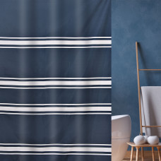 Cortina para baño con 12 ganchos Franjas Blanco/Azul Novo