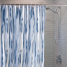 Cortina para baño con ganchos Líneas Blanco / Azul