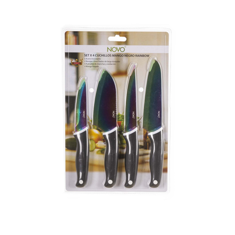 Cuchillos Rainbow de acero inoxidable / mango negro 4 piezas Novo