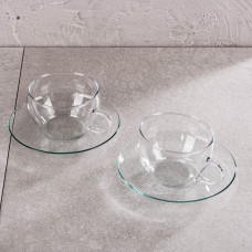 Juego de Taza de 0.25L y Plato para Café de Vidrio Clear Glass Bohemia Cristal