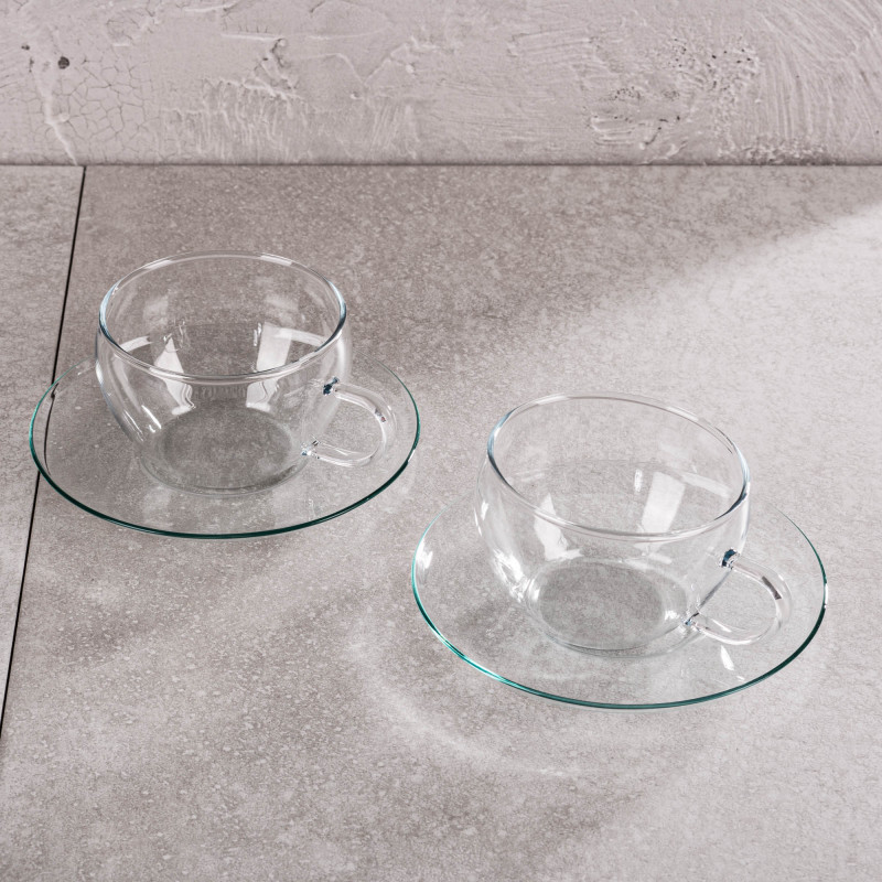 Juego de Taza de 0.25L y Plato para Café de Vidrio Clear Glass Bohemia Cristal