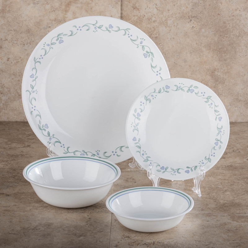 Vajilla Redonda de Vidrio Vitrelle de 16 Piezas para 4 Puestos Ramas Country Cottage Chalet Corelle