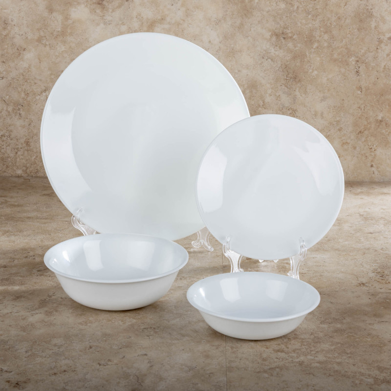 Vajilla Redonda de Vidrio Vitrelle de 16 Piezas para 4 Puestos Blanco Winter Frost Corelle