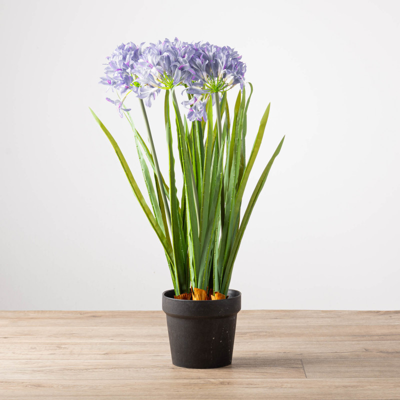 Planta Artificial con Flores Moradas y Maceta 67cm de Plástico y Hierro