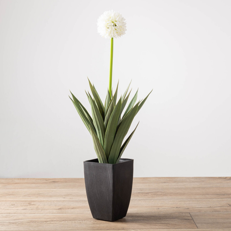 Planta Artificial Sábila con Flor y Maceta 64cm de Plástico y Hierro
