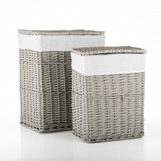 Hamper Rectangular Gris de Mimbre con Tapa y Forro Blanco Haus