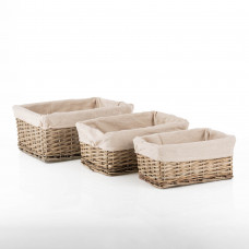 Canasta Rectangular Natural de Mimbre con Forro Crudo Haus