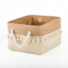 Canasta Rectangular Natural / Taupe de Yute con Asas Haus