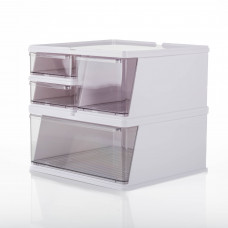 Organizador / Cajonera de 2 Niveles y 4 Servicios Blanco / Clear de Polipropileno para Closet