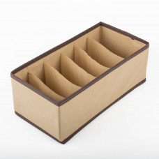 Caja Organizadora Multiusos Rectangular Habano / Café 11x31x15cm con 6 Divisiones de Poliéster y Cartón Haus