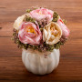 Arreglo Floral Rosas Beige / Rosado de Poliéster con Maceta de Vidrio Haus