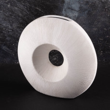 Florero Redondo Líneas Blanco 28cm de Cerámica Haus