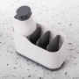 Dispensador Plástico Blanco / Gris para Jabón de Cocina con Portaesponja 3 Servicios Novo