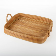 Bandeja Rectangular Natural con Asas de Rattan Haus