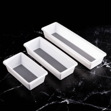 Juego de 3 Organizadores Rectangulares Blanco / Gris para Cajón de Plástico y Silicona Novo