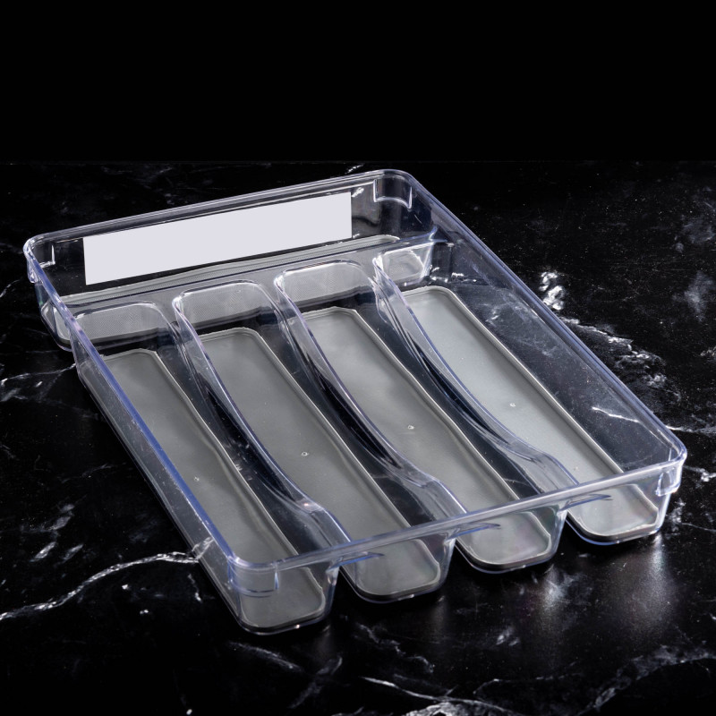 Organizador para Cubiertos para Cajón 5 Servicios Clear 5x33x24cm de Plástico y Silicona Novo