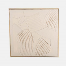 Cuadro Abstracto Beige 40x40cm de Lino con Marco Natural de Madera Haus