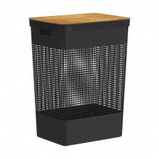 Cesto para Ropa 49L de Polipropileno con Tapa de Bambú