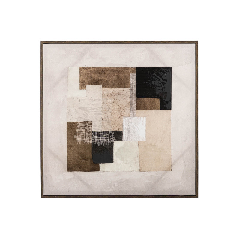 Cuadro Taupe / Multicolor 60x60cm con Marco Café de Madera