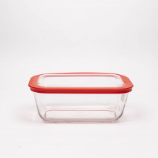Molde Repostero Facilita Rectangular de Vidrio 0.75L / 25.36Oz con Tapa Plástica Rojo / Clear Nadir Marinex