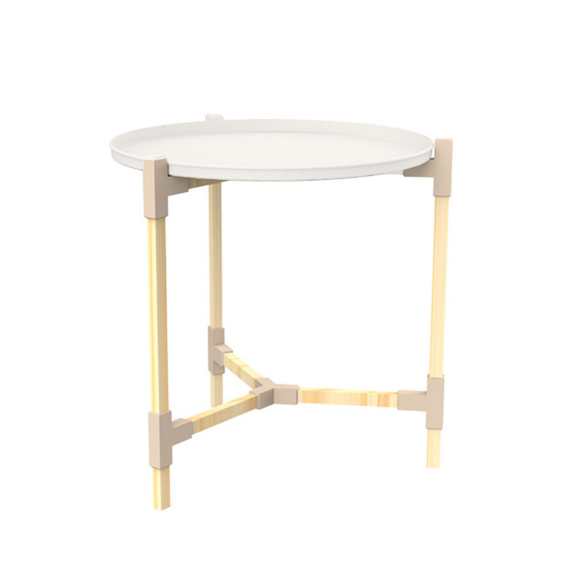 Mesa Redonda Natural / Beige 2 Piezas 53x46cm de Madera