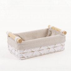 Haus Canasto Tejido Rectangular Blanco / Natural de Hierro y Madera