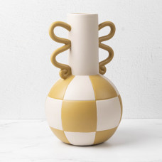 Florero Cuadros 3 Asas Mostaza / Beige 30cm