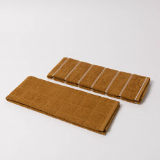 Juego de 2 Toallas para Cocina Cuadrados Camel / Líneas Cashew 70x40cm de Algodón