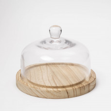Quesera Natural / Clear de Vidrio y Madera Novo