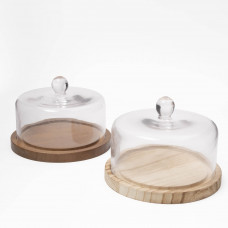 Quesera Clear 19.5cm de Vidrio y Madera Novo