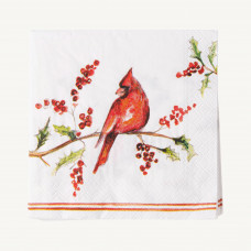 Juego de 20 Servilletas Cocktail Pájaro Christmas Cardinal 25x25cm