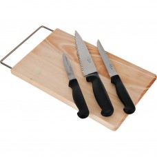 Juego de tabla de madera para picar y cuchillos de acero inoxidable