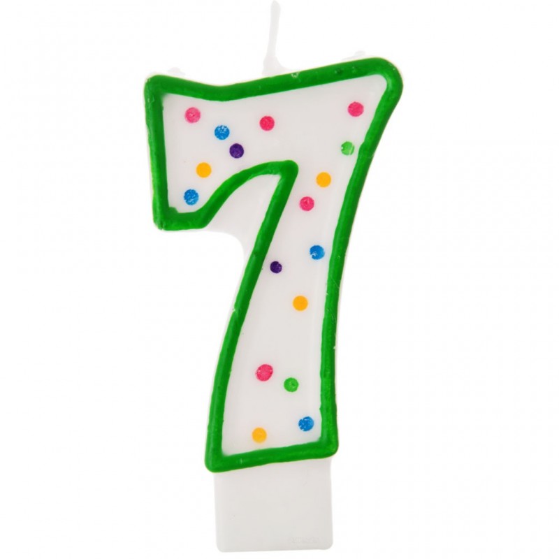 Vela cumpleaños número 7 Borde Verde Puntos Wilton