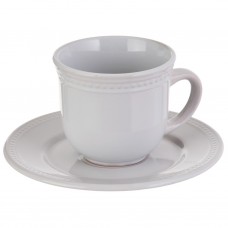 Juego de taza y plato de cerámica Filo Bolas Blanco Haus